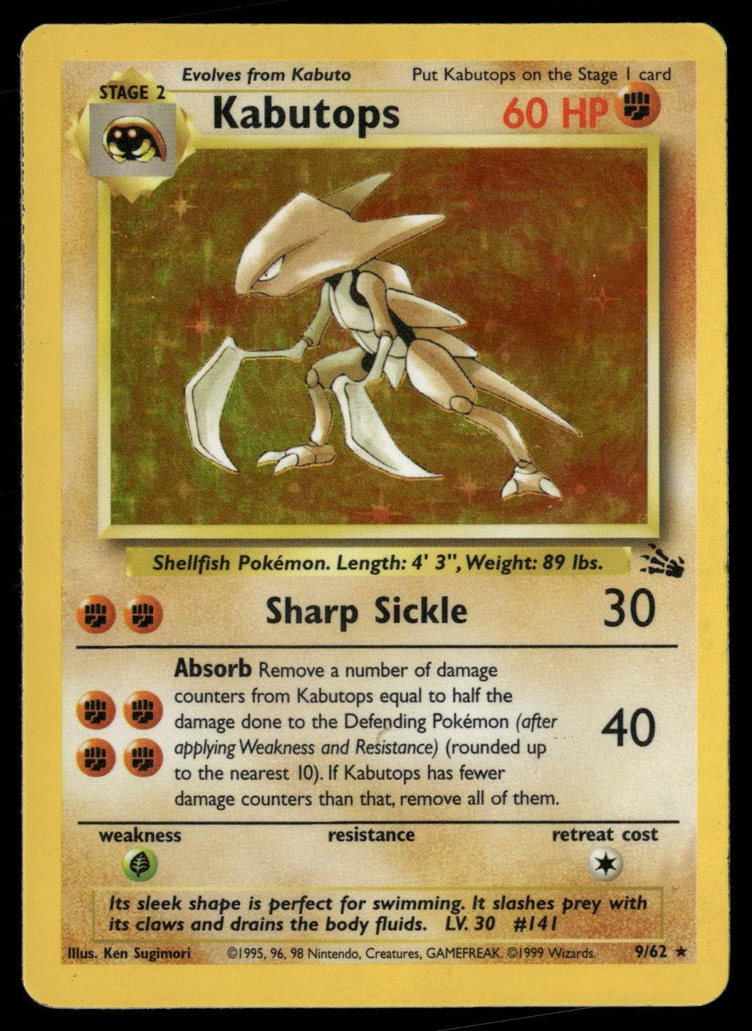 Kabutops 9/62 Holo Rare Fossil Pokemon MP