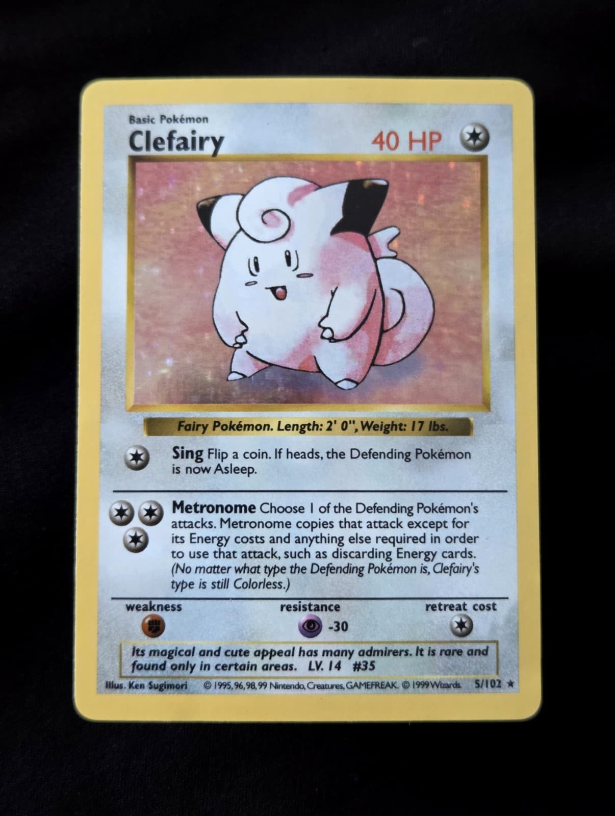 Clefairy Holo Rare Base Set (Shadowless) Unlimited Holo 05/102 1999 Pokemon Tcg
