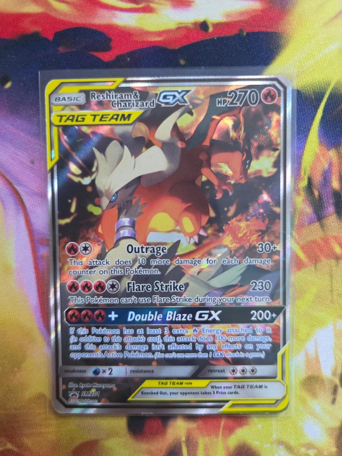 RESHIRAM & CHARIZARD GX - SM201 Holo Promo Sun & Moon Promo Pokemon LP