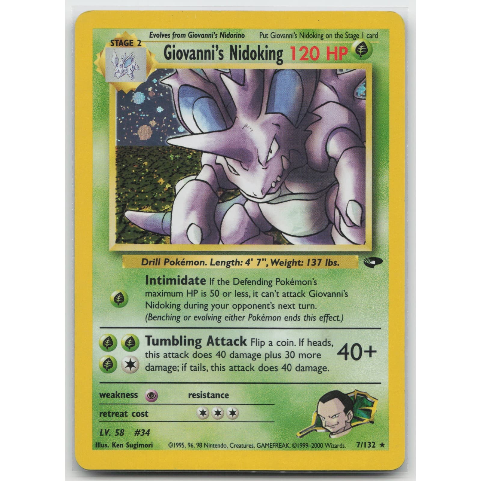 Giovanni's Nidoking Unlimited Holo Gym Challenge 7/132 Holo Rare MP Pokemon