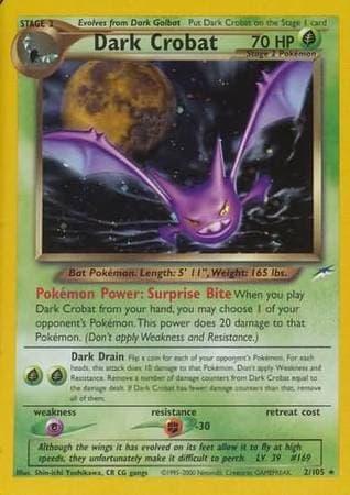 Pokemon Dark Crobat 2/105 002/105 Holofoil DMG Neo Destiny Holo Rare