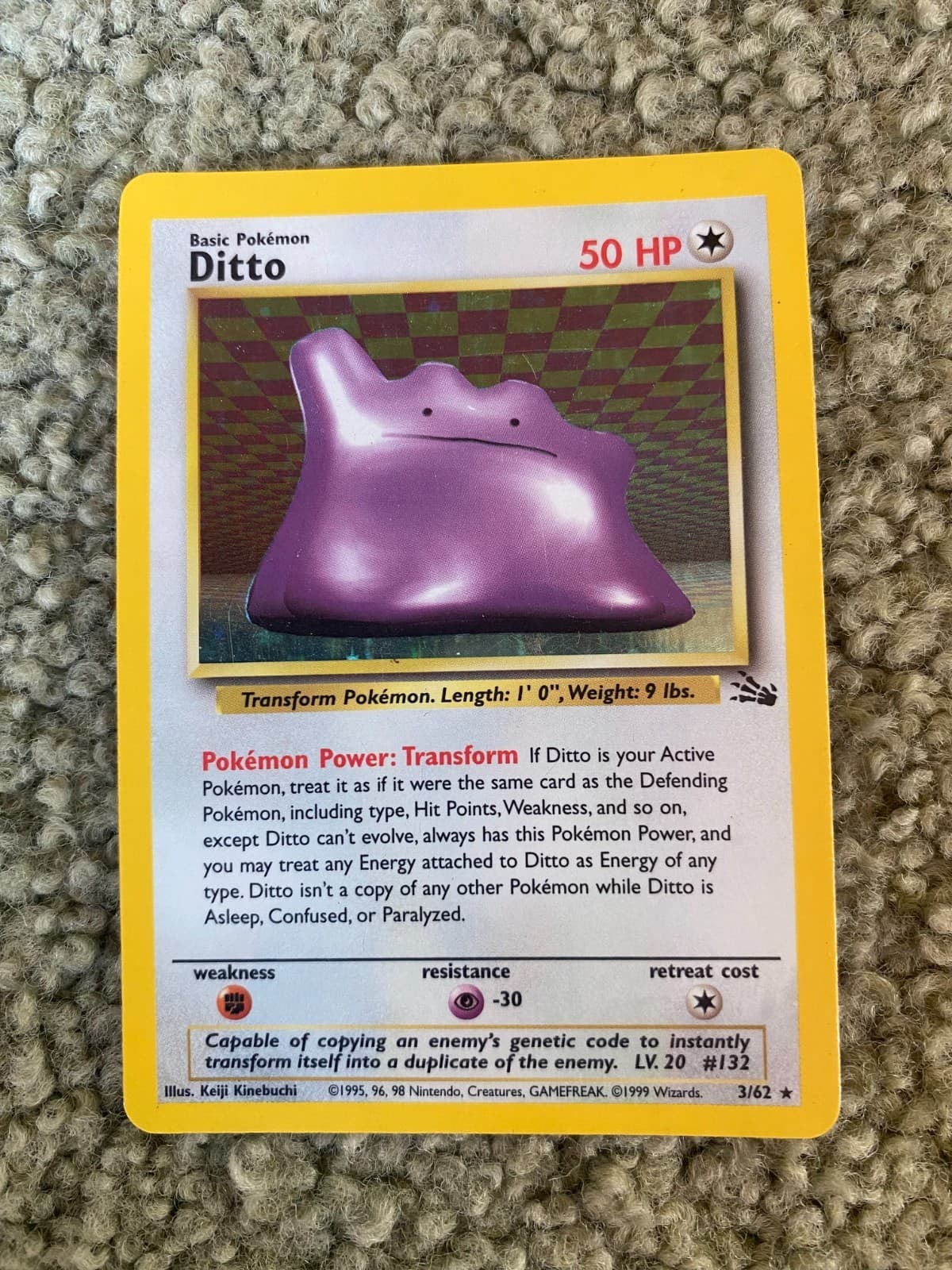 Pokemon Ditto 3/62 Holo Fossil Rare WOTC Vintage Pokemon Card