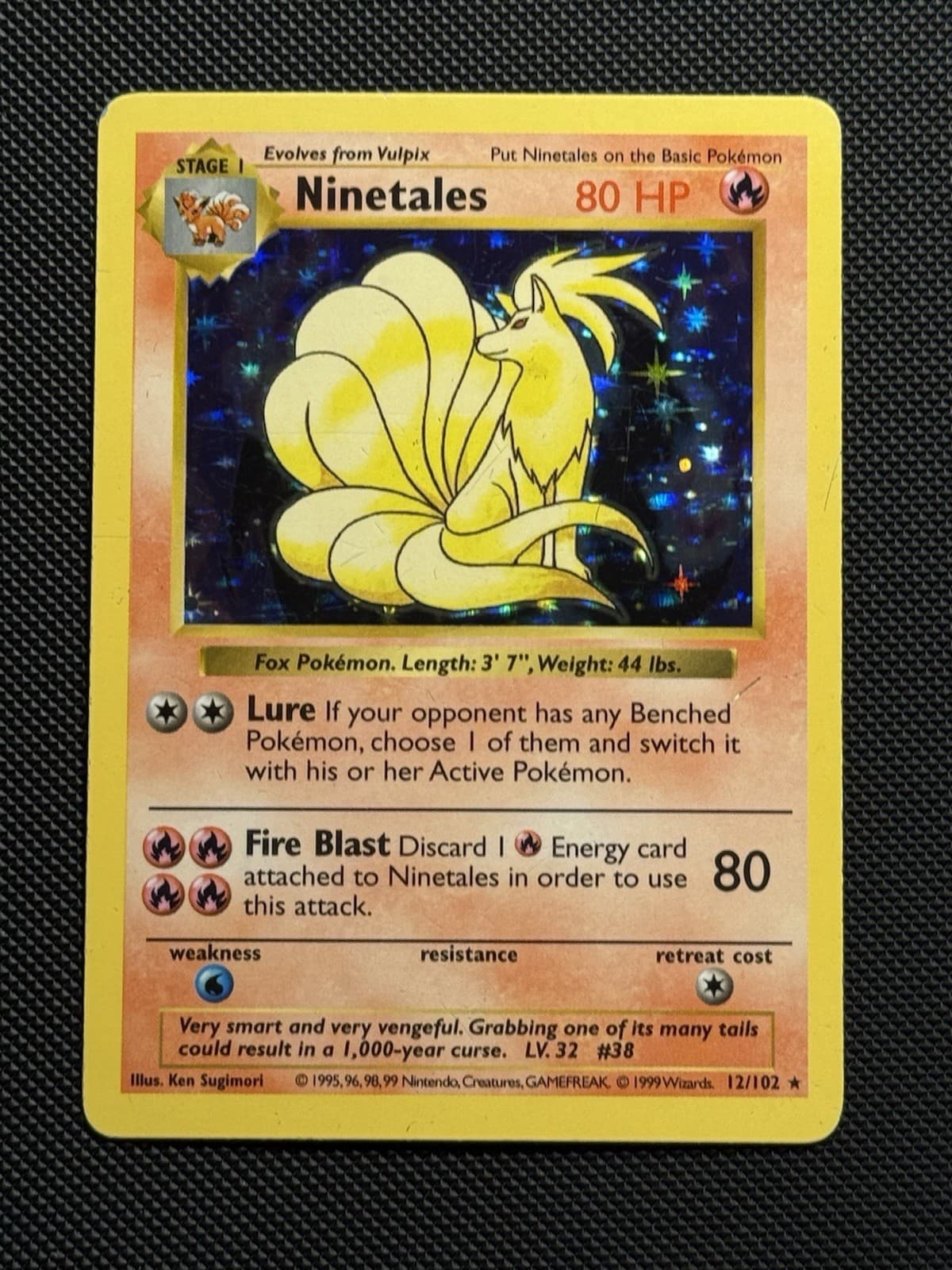 1999 Pokemon Card WOTC Ninetales 012/102 Shadowless Base Set Holo
