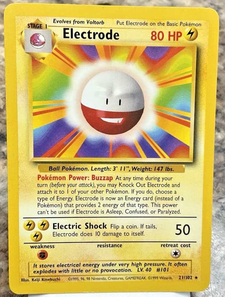 ELECTRODE 21/102 SHADOWLESS POKÉMON BASE SET