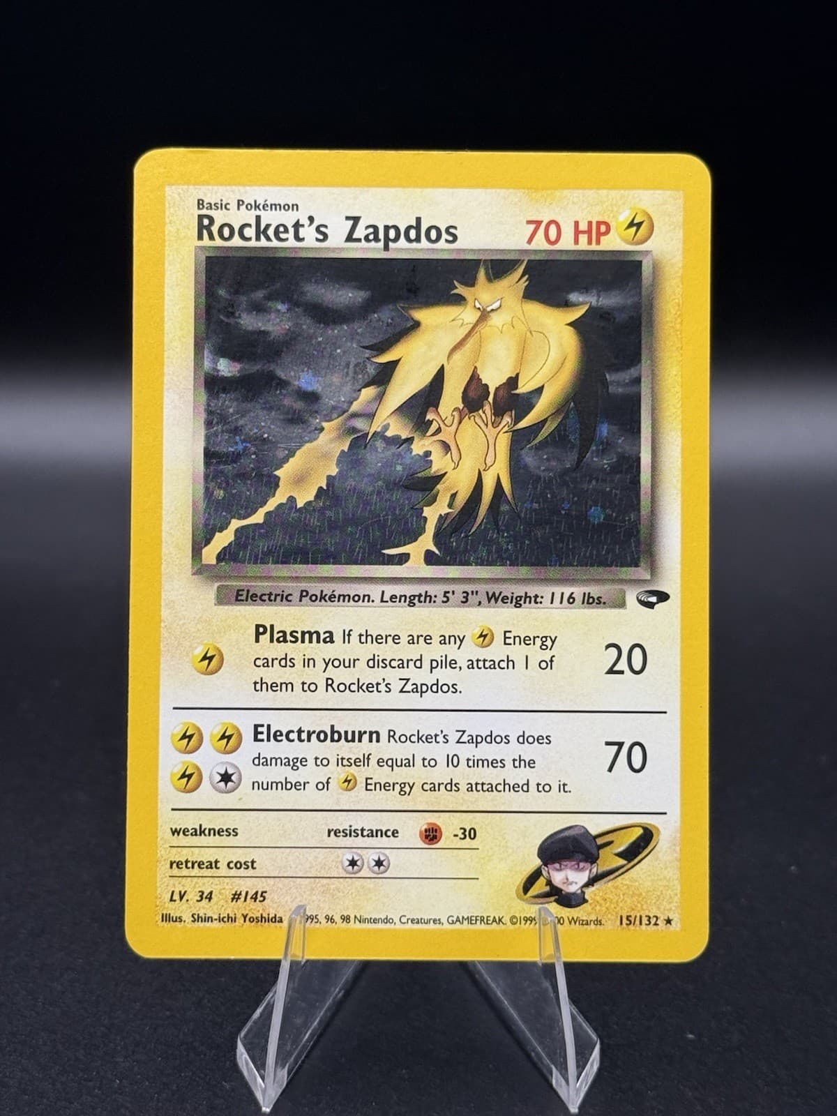 Gym Challenge 015/132 Rocket's Zapdos Unlimited Holo Rare LP * SWIRL *