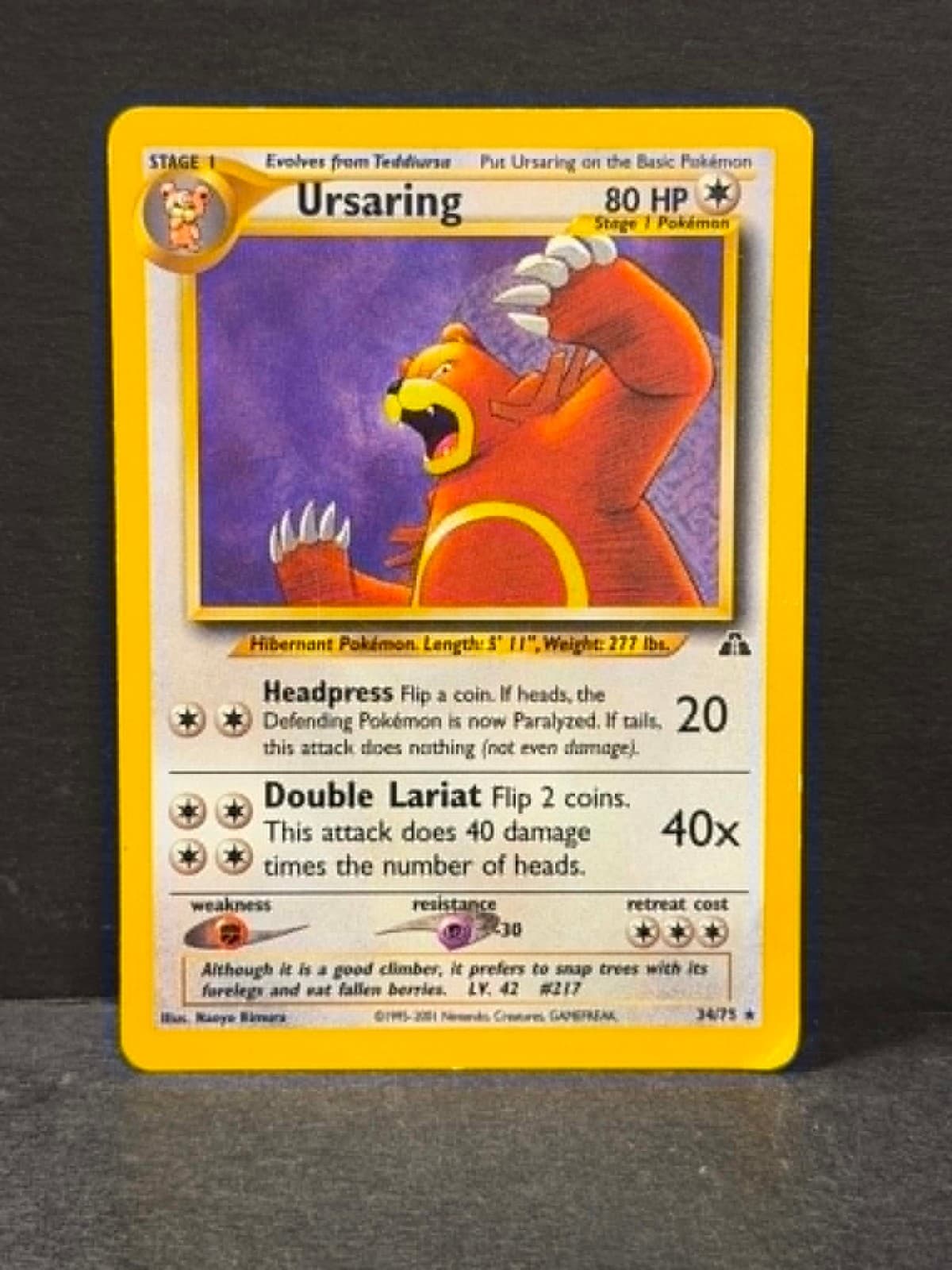 Pokemon URSARING 34/75 Neo Discovery RARE Stage 1 Playing Card TCG