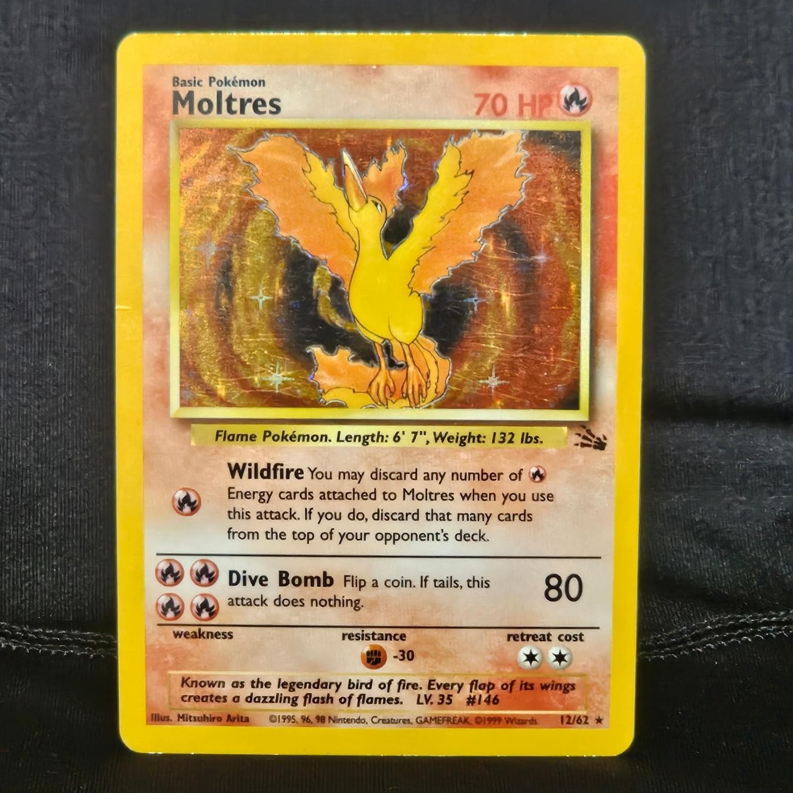 Moltres 12/62 R Fossil Pokemon Unlimited Holo LP