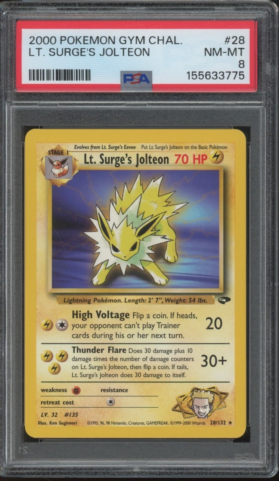 2000 Pokémon Gym Challenge #28 Lt. Surge's Jolteon NM-MT PSA 8