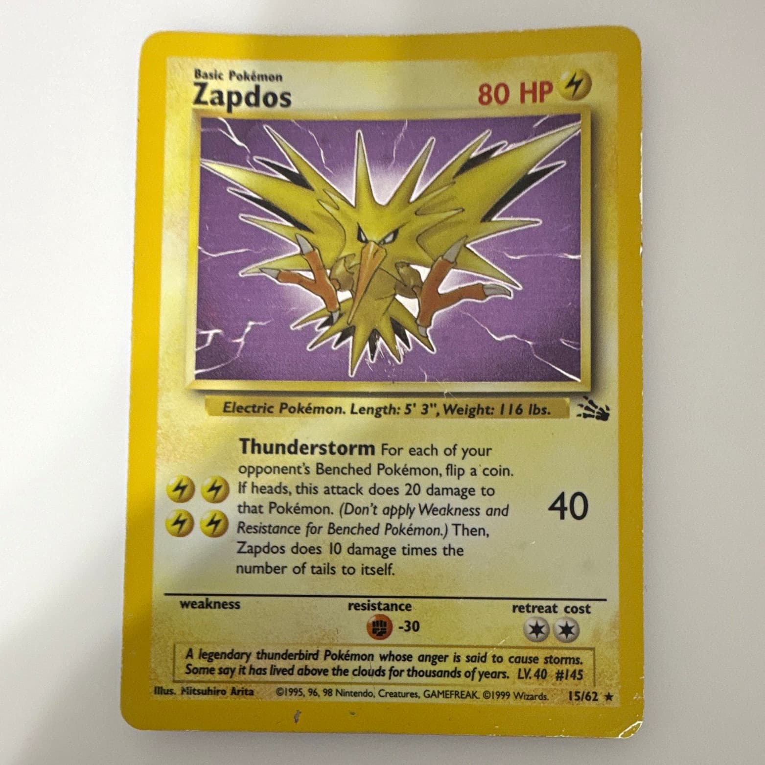 The Pokémon Company Zapdos 15/62 Fossil Holo Rare Unlimited EN 80 HP 1999