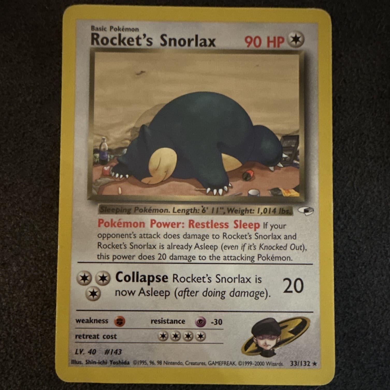 Pokemon TCG Rocket's Snorlax 33/132 Gym Heroes Rare 90 HP Regular Unlimited