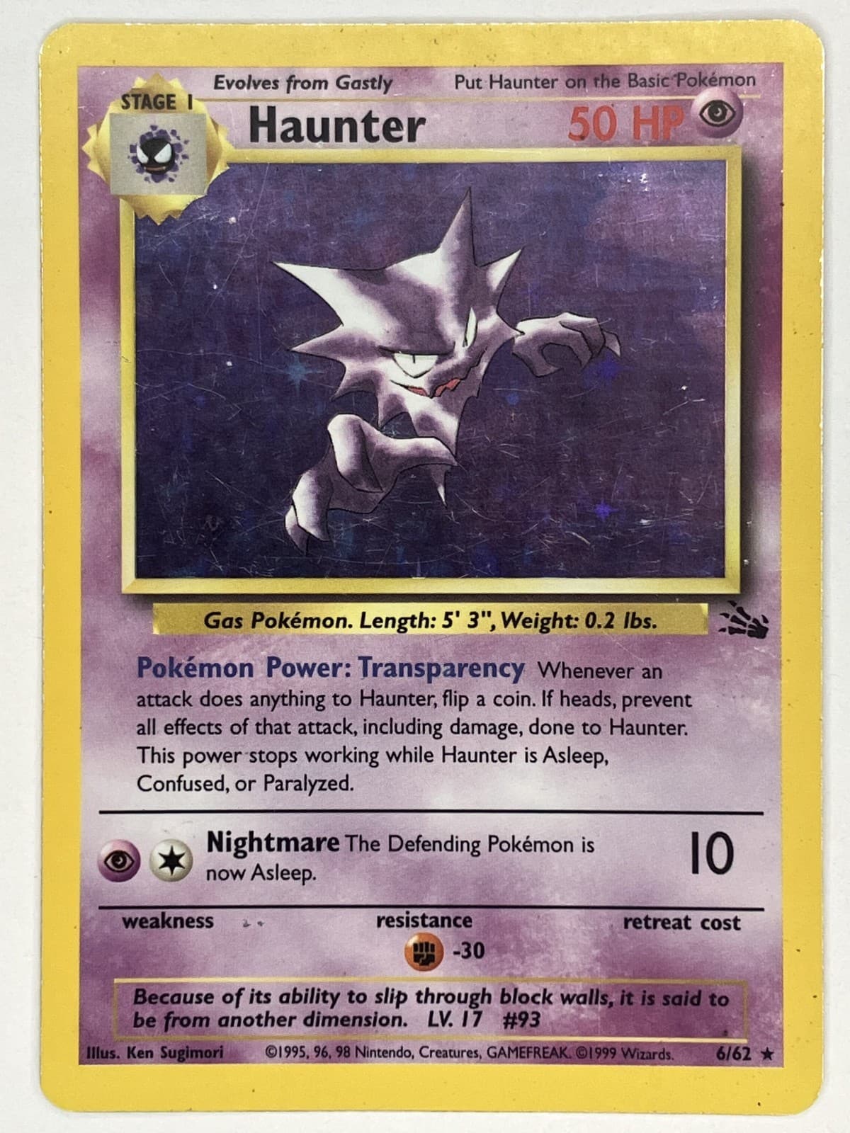Haunter MP 6/62 Unlimited Fossil Pokemon TGC Holo