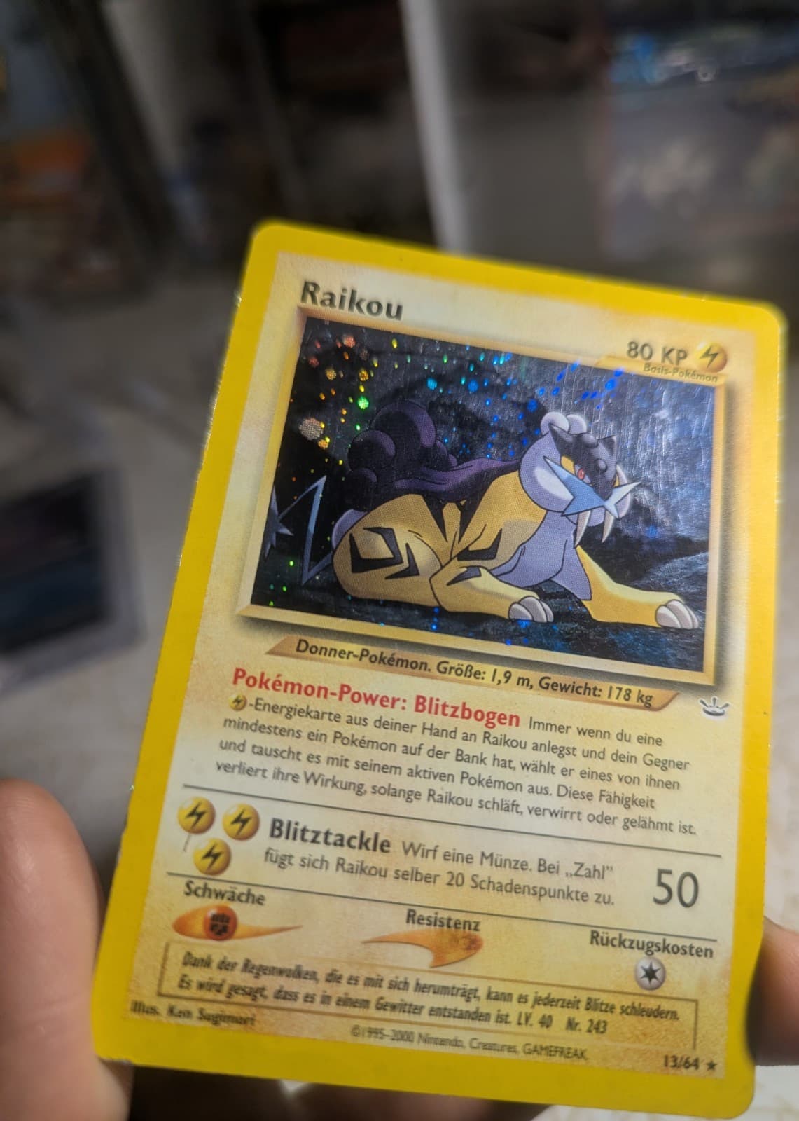 Pokémon TCG Raikou Holo Rare Vintage Neo Revelation Card 13/64 Unlimited German