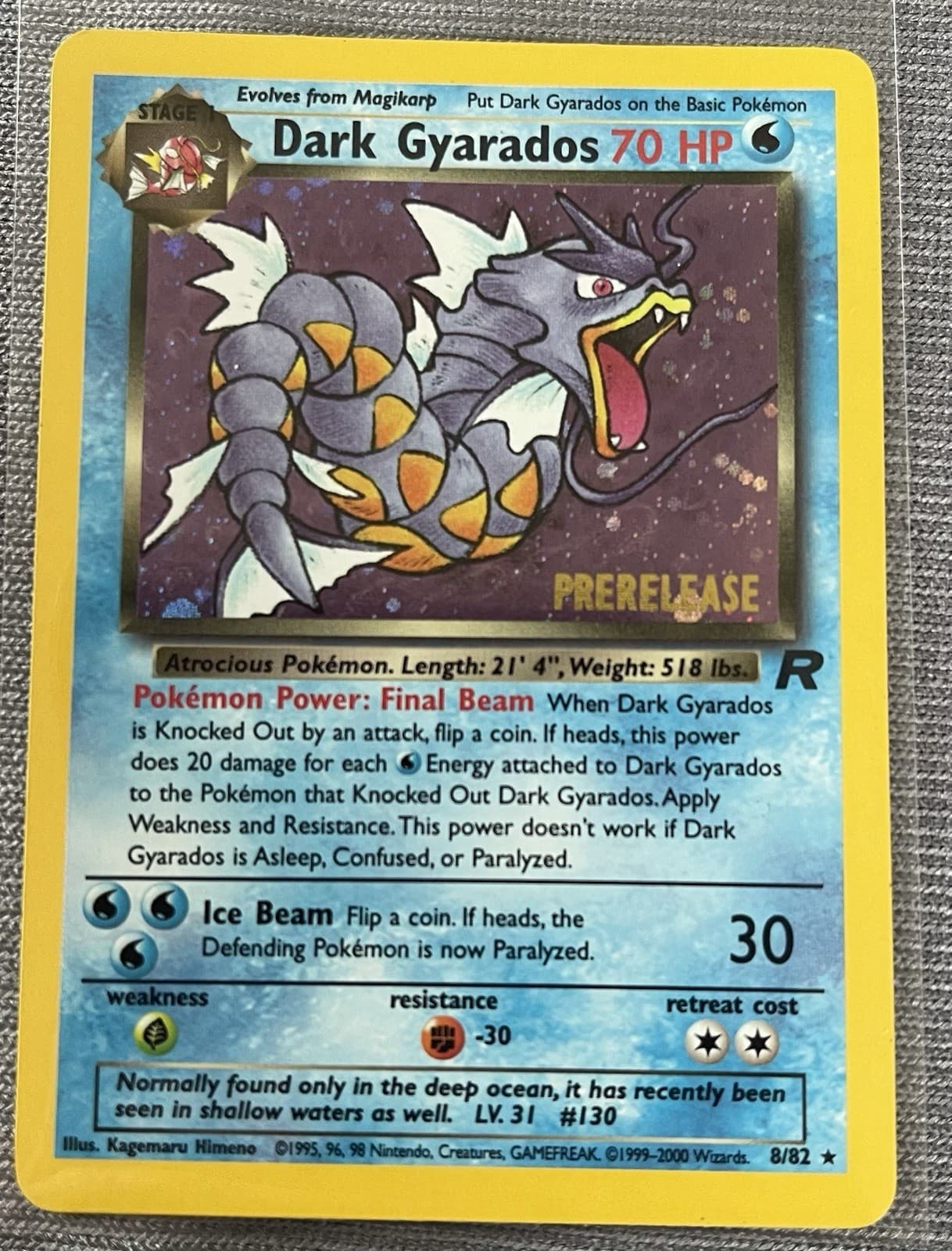 Dark Gyarados Prerelease Holo #8/82 Team Rocket WOTC Pokemon Card LP