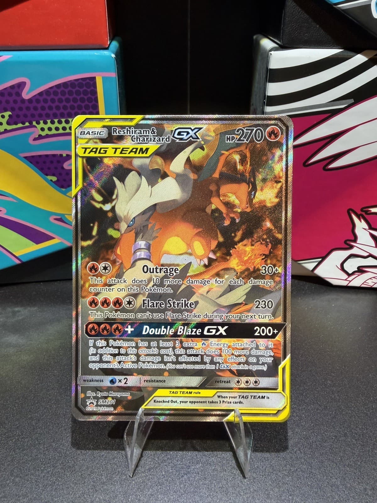 Reshiram & Charizard GX SM201 Black Star Promo Tag Team Pokemon Card LP