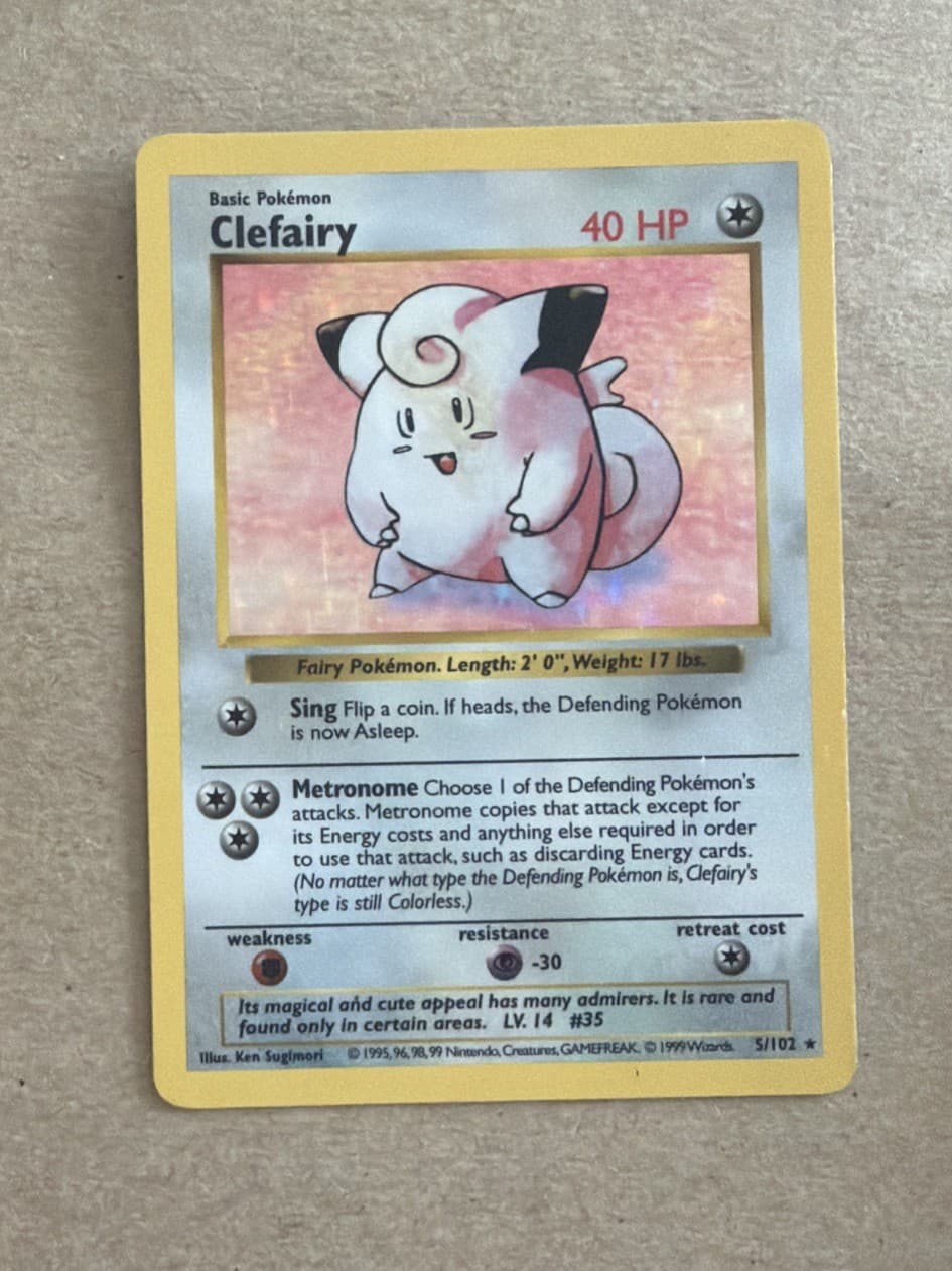 1999 Pokemon Base Set Clefairy Shadowless Card 5/102