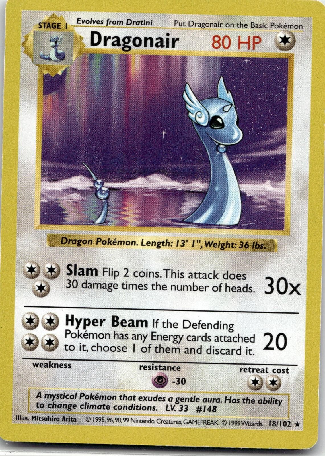 Dragonair 18/102 R Base Set Shadowless Pokemon 1999 EN MP