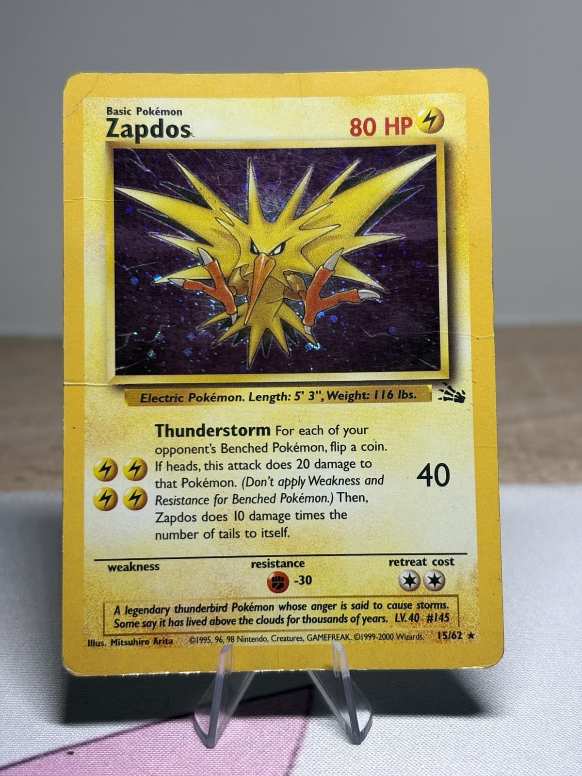 Zapdos Fossil 15/62 Holo Rare Unlimited Pokemon TCG Card English 1999