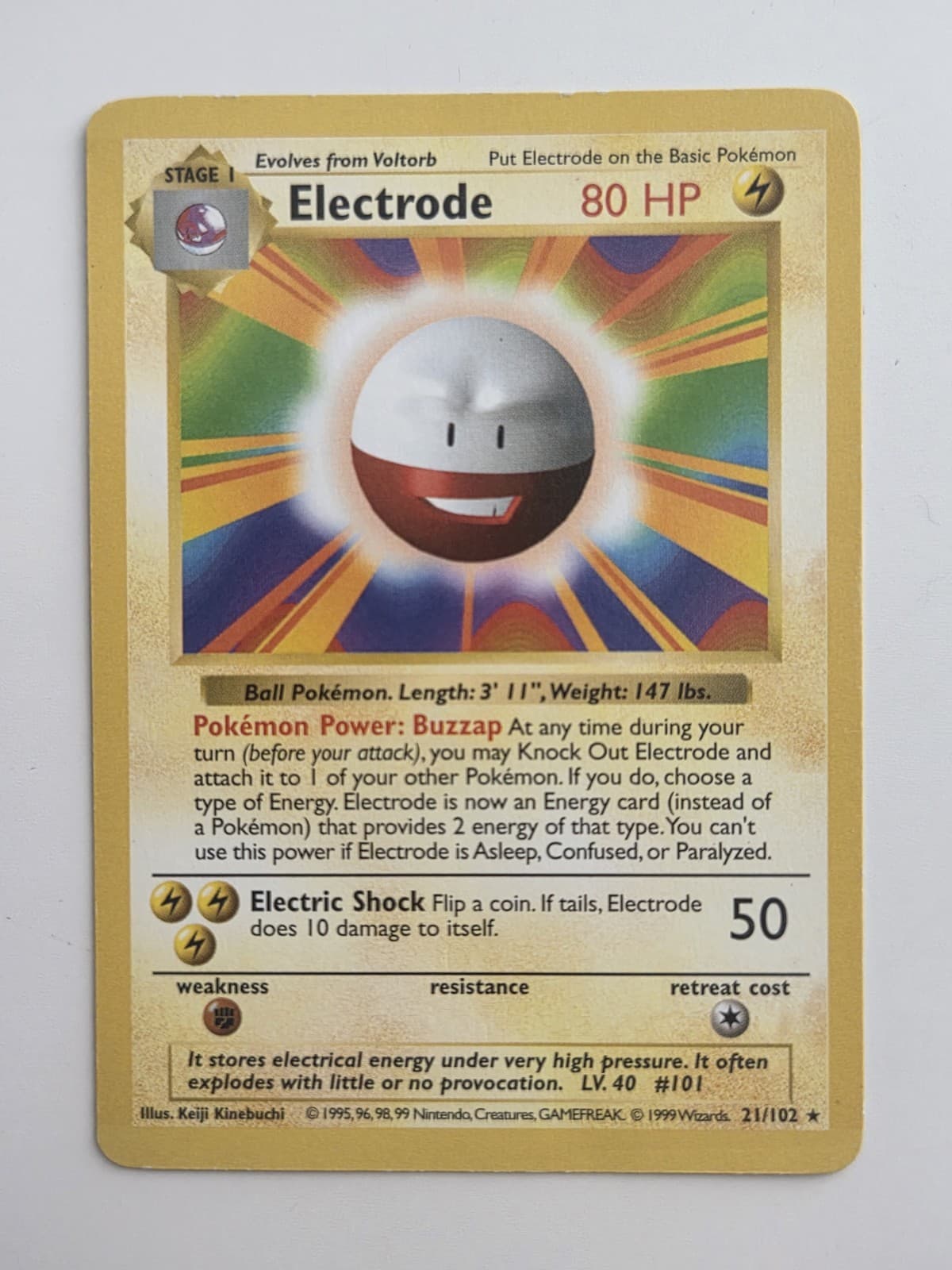Electrode 21/102 Base Set Shadowless Regular Light Play LP Pokemon DNA GAMES