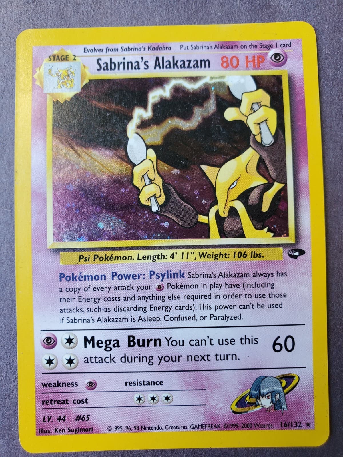 Excellent Condition Sabrina's Alakazam Holo Gym Challenge 16/132 Pokemon Card