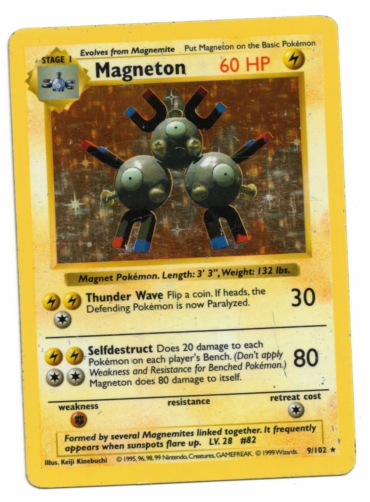 Pokemon Card: Magneton HOLO 9/102 Shadowless Base Set Rare! GD