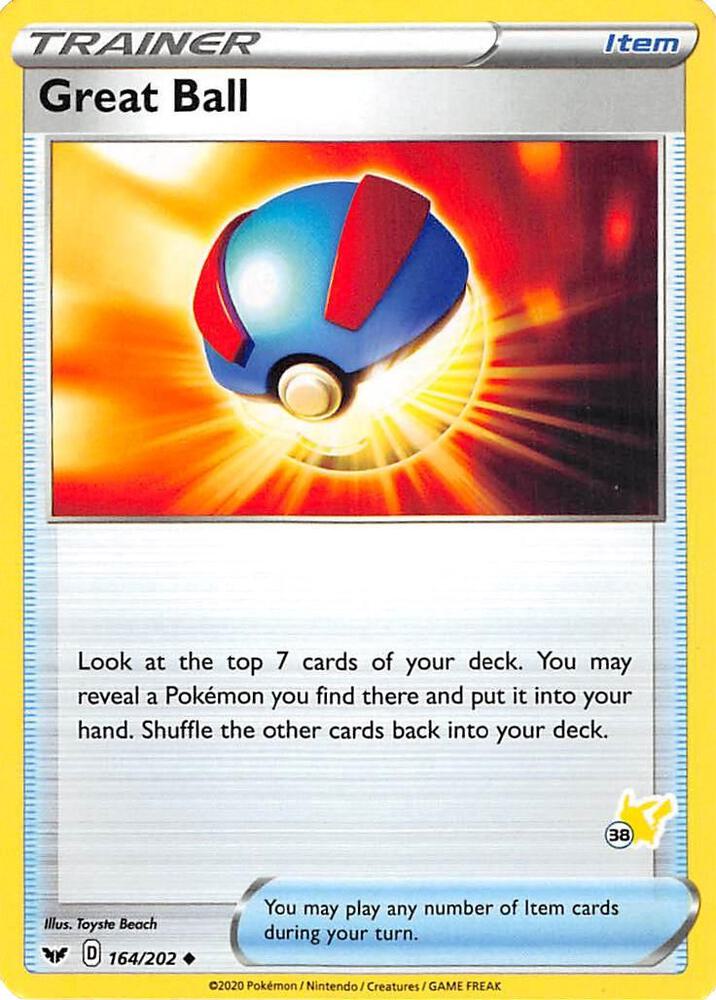 Great Ball - 164/202 (#38 Pikachu Stamped) - Battle Academy 2022